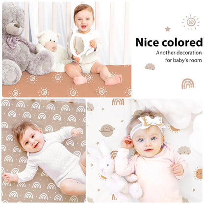 Baby Mini Crib Sheets Girl, Portable 38”x26” Pack and Play Sheets Fitted for Playard and Pack N Play Mattress, 3-Pack Soft Microfiber Pink Rainbow