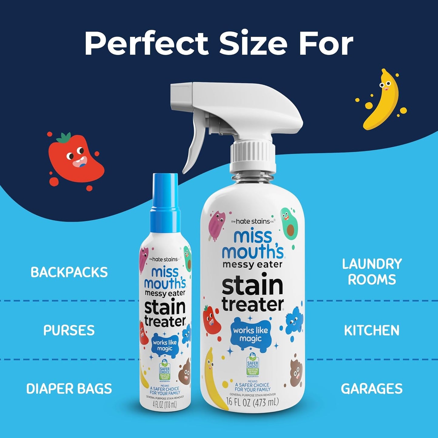 Miss Mouth's Messy Eater Stain Treater Spray - 4oz Stain Remover - Newborn & Baby Essentials - No Dry Cleaning Food, Grease, Coffee Off Laundry, Underwear, Fabric