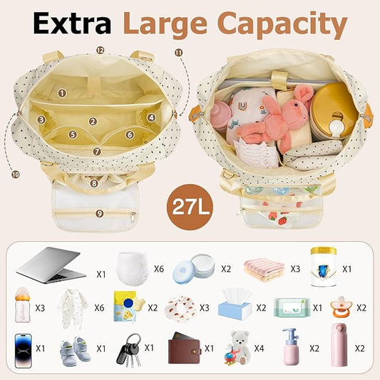 KUBYA Diaper Bag Tote, Puffer Diaper Tote Bags for Women Lightweight Travel Work Hospital Baby Bag Crossbody Mommy Bag