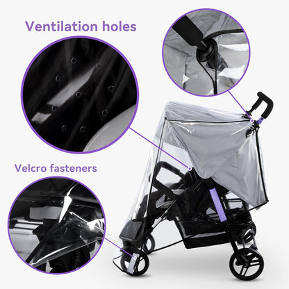 bemece Double Stroller Rain Cover, Weather Shield Double Stroller for Front and Rear Seats Twin Stroller, Baby Outdoor Activities Accessories, Protects Children from Rain, Snow, Wind