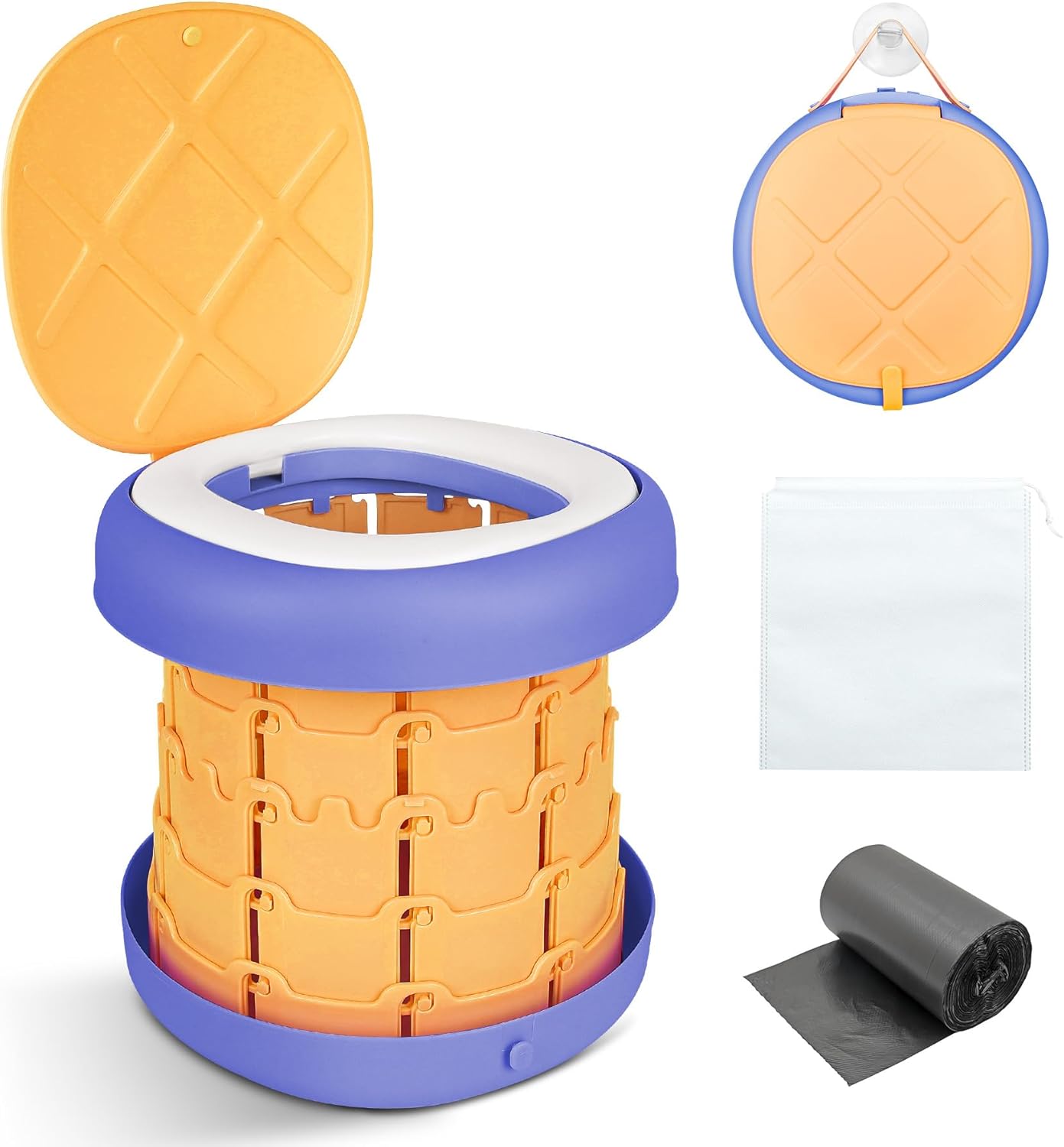Inmorven Portable Toilet Camping Foldable Potty for Toddler Adults Kids Travel Potty for Car,Camping,Trips,Boat,Indoor,Outdoor Emergency,Travel etc,Adjustable Height Training Toilet Seat.