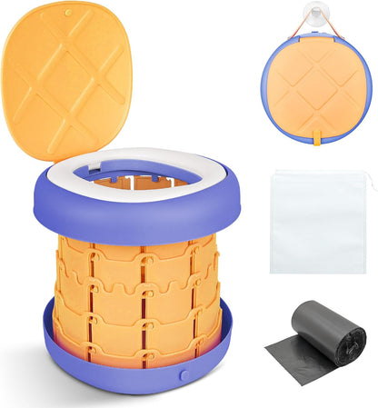Inmorven Portable Toilet Camping Foldable Potty for Toddler Adults Kids Travel Potty for Car,Camping,Trips,Boat,Indoor,Outdoor Emergency,Travel etc,Adjustable Height Training Toilet Seat.