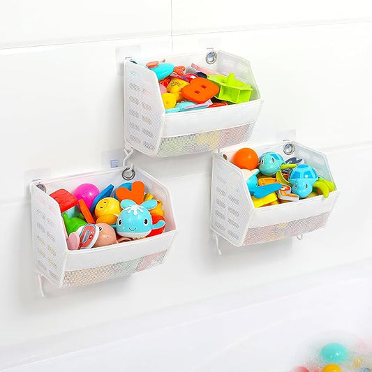Ligereza bath toy holder 3 Piece Set, Free Arrangement bath toy organizer, Multi-functional bathtub toy holder, Quickly Fish Out bath toy, bath toy holder for Easily Organise and Sort Toys
