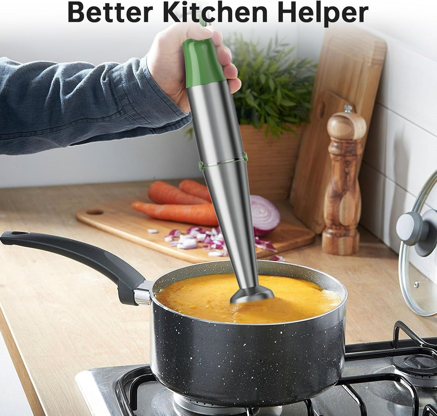 Turelar Immersion Blender Handheld Corded Hand Blenders Set 1100W, Trigger Variable Speed 5 in 1 Stick Emulsifier with Chopper, Whisk and Frother for Soup, Baby Food and Smoothies, Orange