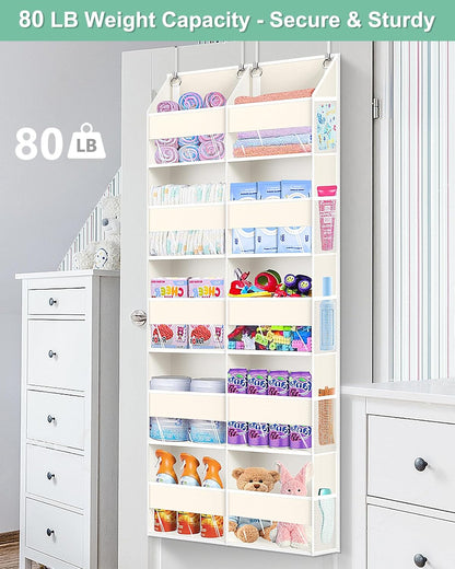 Heavy Duty Over The Door Organizer 5 Tiers, Extra Large Behind Door Storage of 10 Big Front & 10 Mesh Pockets, 80lb Weight Capacity, Hanging Doors Storage Organizer for Closet Bedroom Nursery, Grey