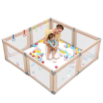 Dripex Baby Playpen, 47"x47" Small Playpen for Babies, Enhanced Safety Baby Play Yard for Indoor & Outdoor, Infant Play Pen with Soft Breathable Visible Mesh, Anti-Fall Design & Easy Setup, Grey