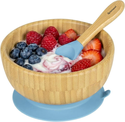 Abiie Octopod Bamboo Baby Bowl Set for 4 Months and Up – Mess-Free High Chair Suction Bowl with Spoon for Toddlers and Kids - Ergonomic Baby Feeding Essentials - 5.7" x 3" x 5.7" - Pink