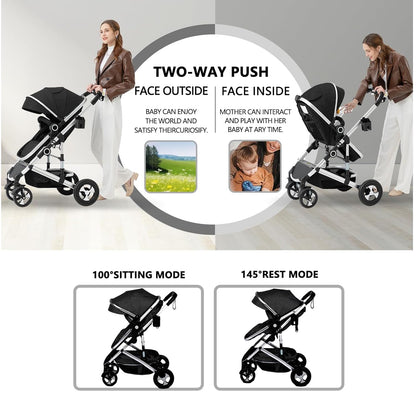 Kinder King 2 in 1 Convertible Baby Stroller, Folding High Landscape Infant Carriage, Newborn Reversible Pram, Adjustable Canopy, Diaper Bag, Pink