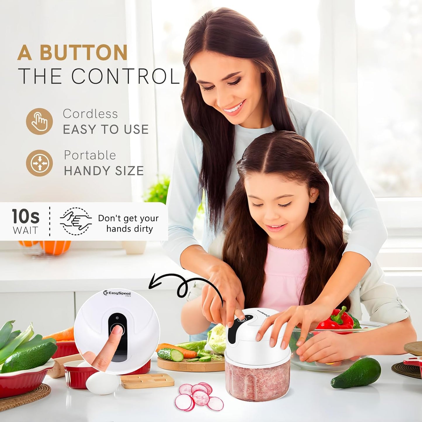 EASYSPEED Electric Garlic Chopper 1Cup, Mini USB Charging Wireless Food Processor with 304 Stainless Steel, 3 Sharp Blades, Portable Kitchen Meat Grinder for Onion, Garlic, Ginger, Baby Food