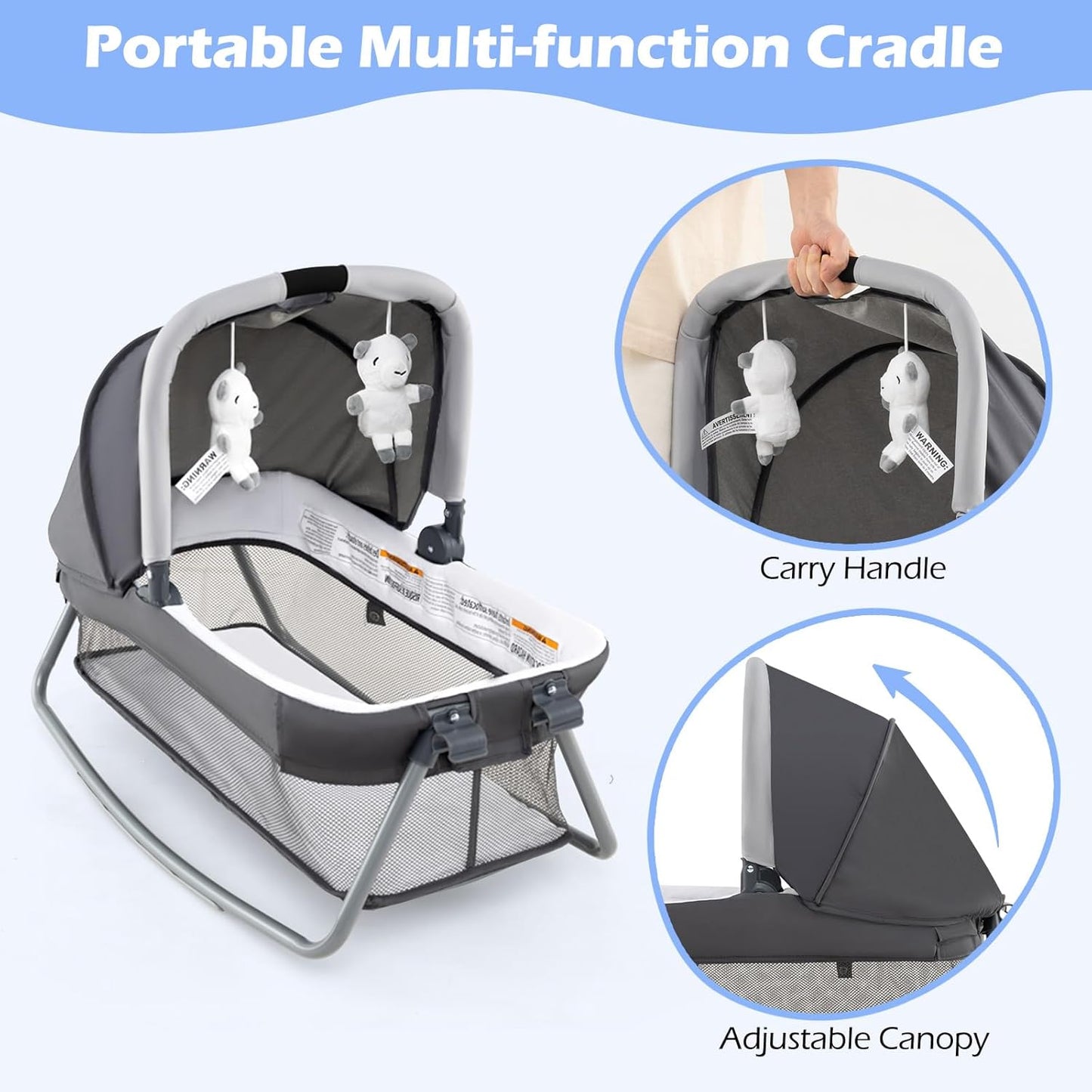 INFANS 4 in 1 Pack and Play, Portable Nursery Center for Baby Kid Infant, Travel Playard with Bassinet, Mattress, Diaper Changer, Bag, Music Box, Storage Basket (Pink)