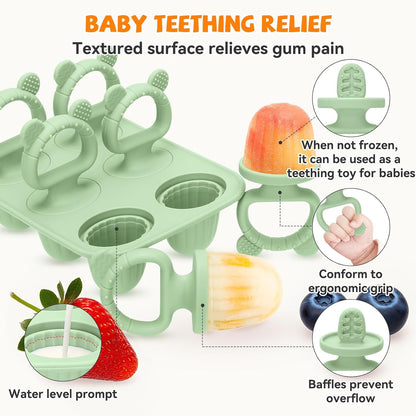 2-in-1 BPA-Free Ice Pop Molds & Silicone Baby Teethers for Teething Relief | Easy Fill Feeder for Breastmilk, Puree & Baby Food | Soothing, Fun & Safe Chewable Teething Toys for Infant & Toddler