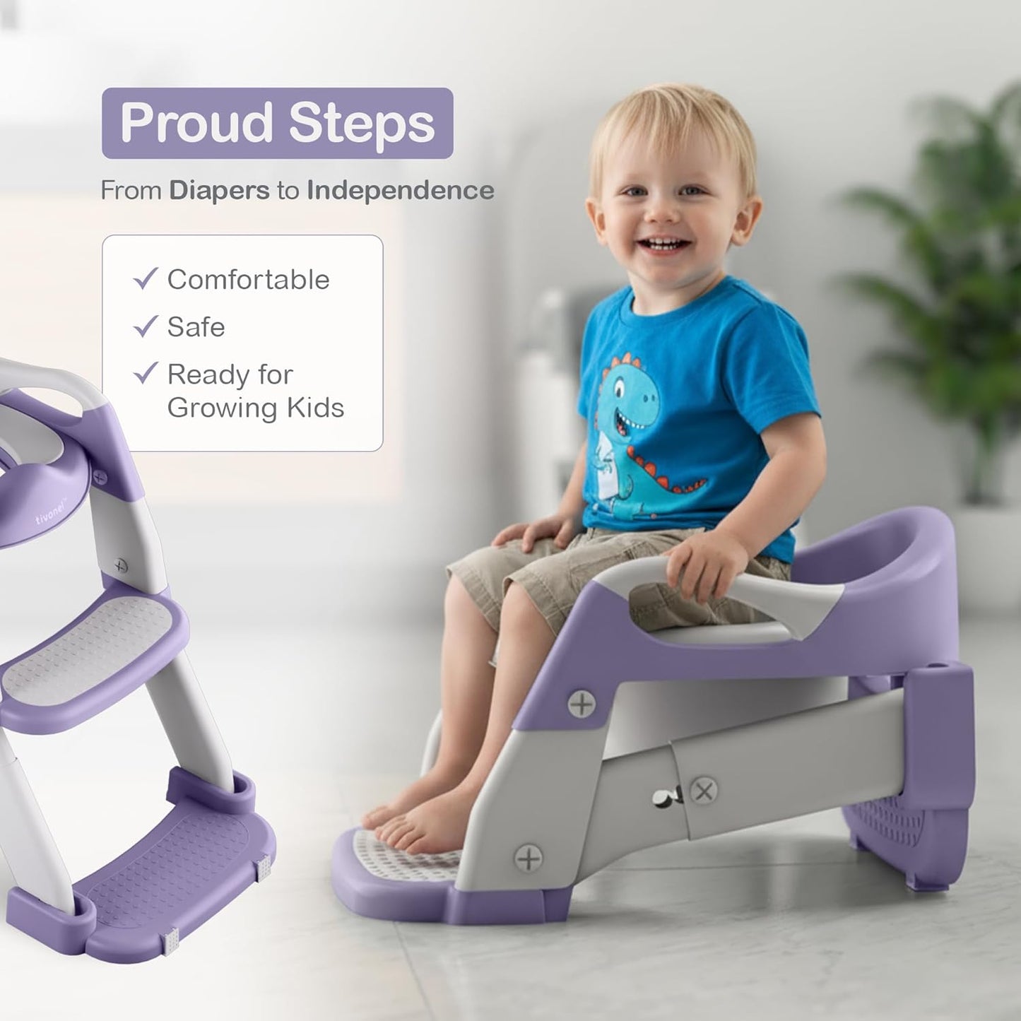 3-in-1 Toddler Potty Training Toilet Seat with Ladder | Foldable Toilet Potty Training Seat with Step Stool Ladder | 5-Level Adjustable Height | Soft Cushion, Splash Guard & Anti Slip Pad