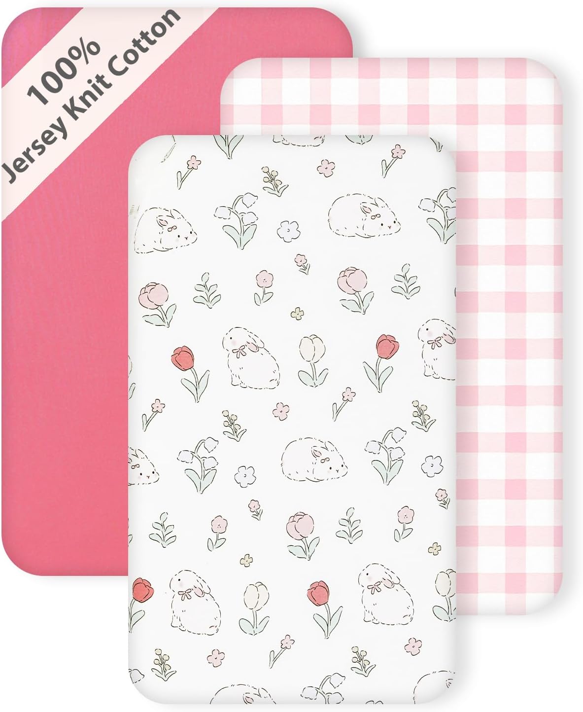 3 Pack Cotton Bassinet Sheets - 35"x19" for Newton, Ezebaby, Evolur Stellar, AMKE 3 in 1 Bedside Sleeper, Ultra Soft & Skin Friendly Bassinet Fitted Sheets, Pink Flower