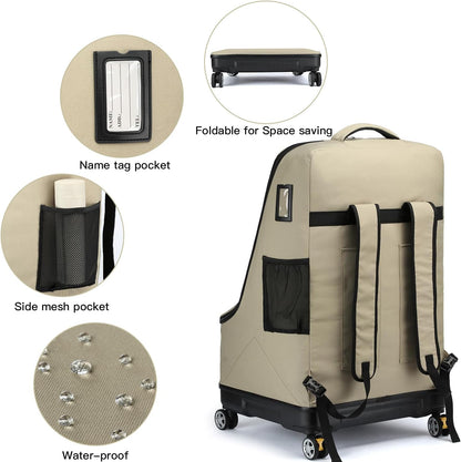 TUGUAN Car Seat Travel Bag for Airplane with Spinner Wheels, Infant Car Seat Bags for Air Travel with Hard Bottom, Padded Car Seat Backpack, Large Car Seat Storage Bag for Airport Check, Brown