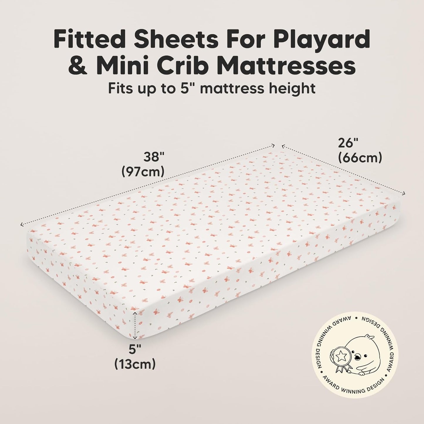 2-Pack Mini Crib Sheets Fitted - 38x26 Pack N Play Sheets for Pack and Play Mattress, Organic Cotton, Soft & Breathable Playard Bedding, Neutral Mini Toddler Bed Cover for Boys, Girls (Dragon Tale)