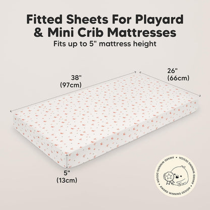 2-Pack Mini Crib Sheets Fitted - 38x26 Pack N Play Sheets for Pack and Play Mattress, Organic Cotton, Soft & Breathable Playard Bedding, Neutral Mini Toddler Bed Cover for Boys, Girls (Dragon Tale)