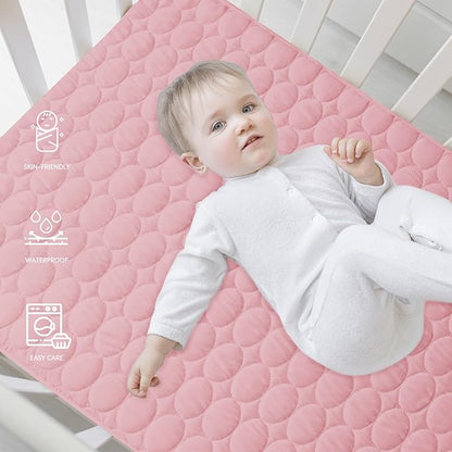 Crib Mattress Protector Sheets Waterproof 2 Pack, Quilted Crib Mattress Pad Cover Fitted Fits for Baby Toddler Bed Mattress, Grey & Pink, 52” x 28”