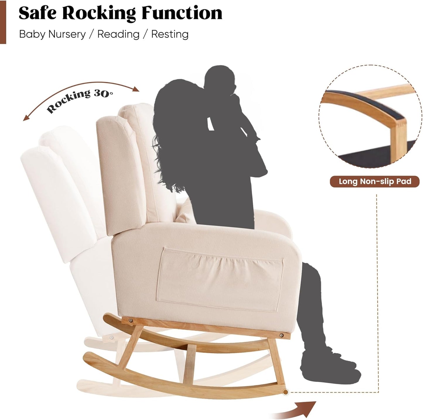 HCHAIRH Rocking Chair Nursery, Sherpa Nursing Rocking Chairs, Upholstered Nursery Glider Rocker for Mom Nursery Morden Accent Rocking Chair Pillow for Living Room,Bedroom,Teddy Light Grey