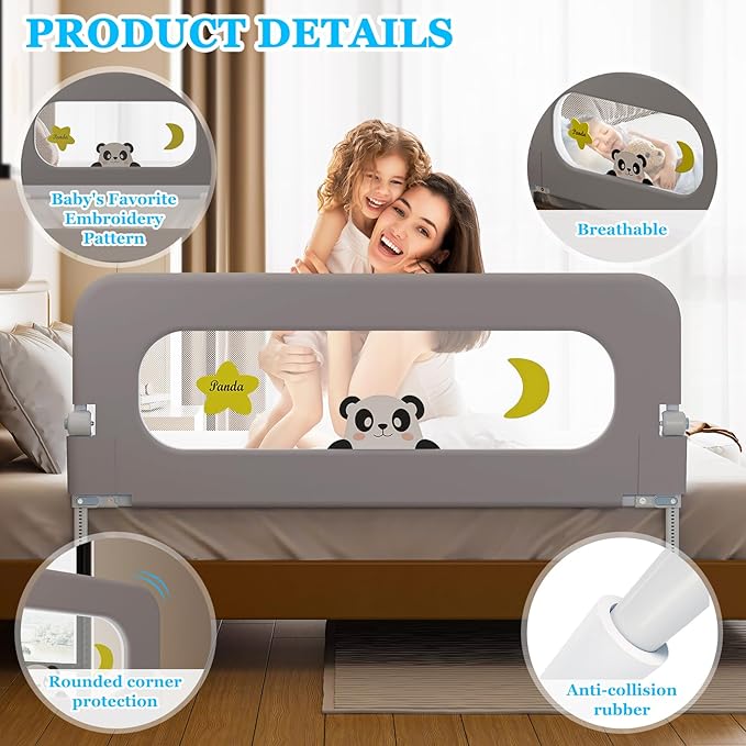Baby Bed Guard Rail for Toddler - Adjustable Heights, Swing Down Bedrail, Extra Tall Child Safety Side Railing Guards for Kids - Toddler Bed Rail for Queen, King, Twin, and Bunk Size Beds (59 inch)
