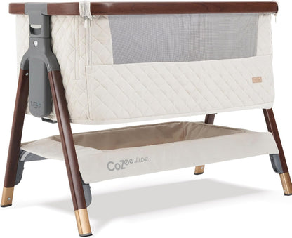 Tutti Bambini CoZee® 2-in-1 Baby Bassinet & Bedside Sleeper - Fast-Folding Bedside Bassinet, Baby Crib with 6 Mattress Heights & Breathable Mesh Window, Mattress Included, 0-6 Months (Oak & Charcoal)