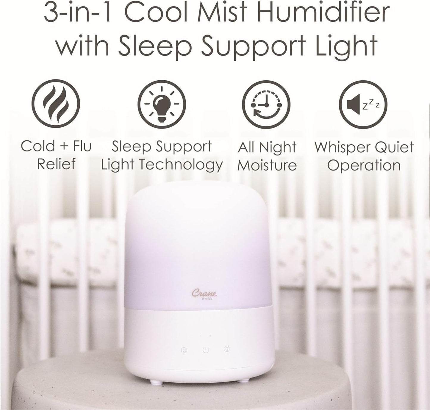 Crane Baby 3-In-1 Baby Humidifier Aroma Diffuser with Adjustable Nightlight, Auto-Shutoff, Humidifier for Baby Nursery, Baby Diffuser for Nursery