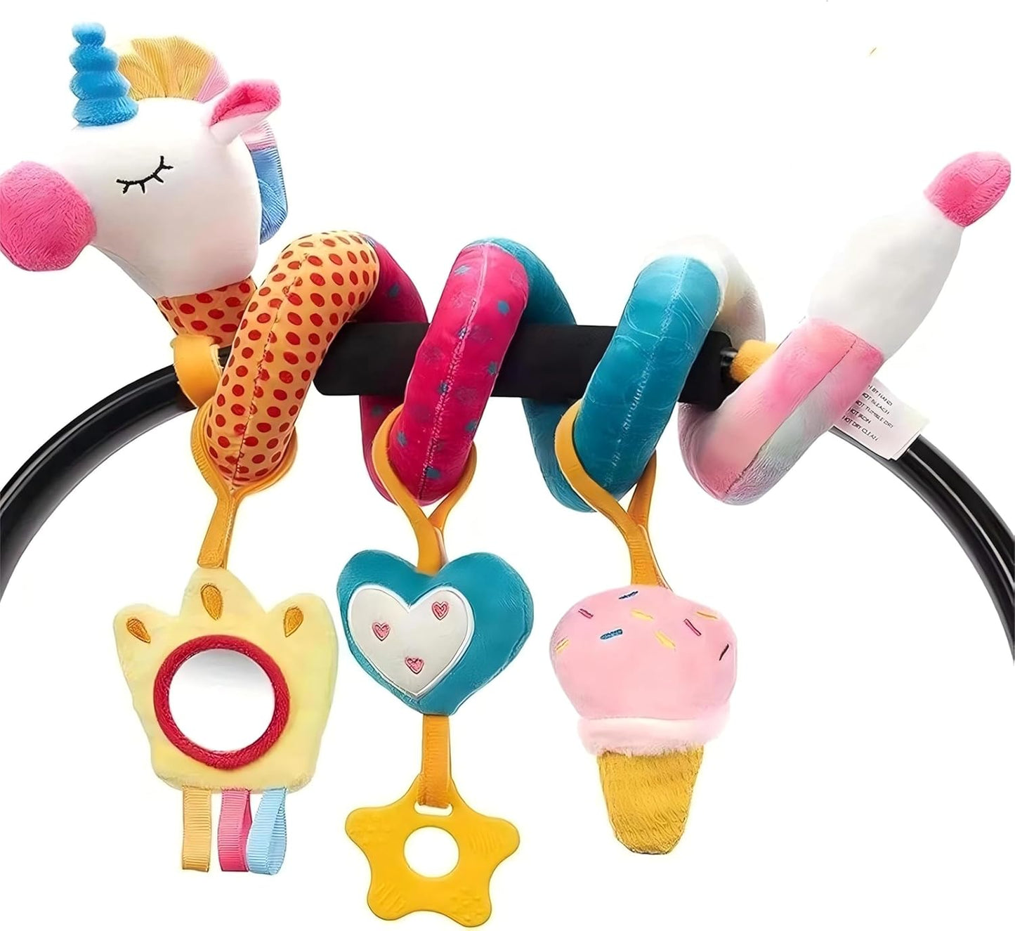 Spiral Car Seat & Stroller Activity Toys-Baby Sensory Toys for Babies 0-12 Months Boys Girls - Hanging Toys Carseat Crib Stroller, withbRattle, Mirror, Crinkle, Squeaky Baby Gifts 02