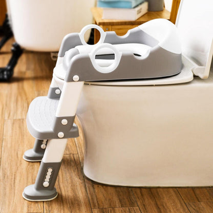 Potty Training Seat with Step Stool Ladder for Kids and Toddler,Wiifo Sturdy Potty Ladder with Soft Padded Cushion for Toddler Boys and Girls(Light Grey) 2025 New Version