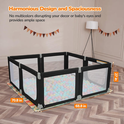 Dripex Baby Playpen, 47"x47" Small Playpen for Babies, Enhanced Safety Baby Play Yard for Indoor & Outdoor, Infant Play Pen with Soft Breathable Visible Mesh, Anti-Fall Design & Easy Setup, Grey