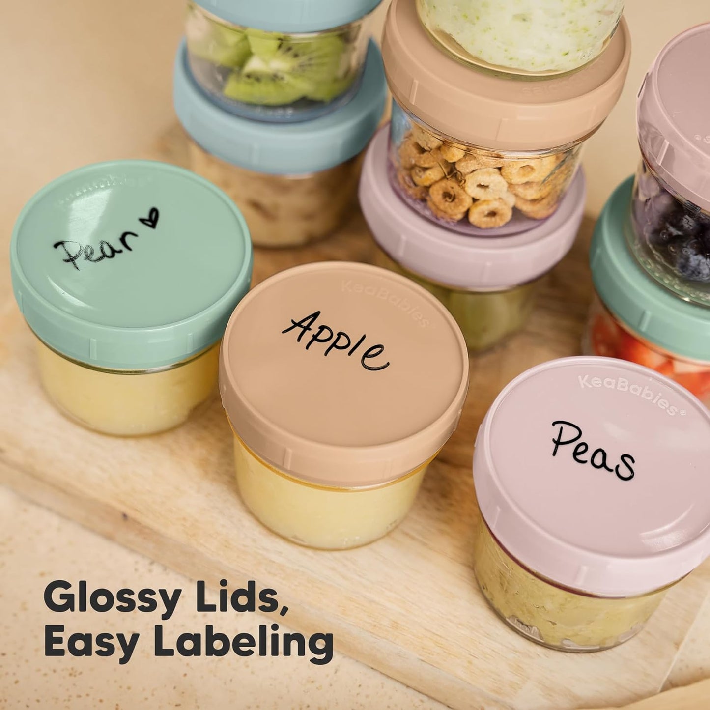 KeaBabies 12pk 4oz Glass Baby Food Containers with Lids - Leak-Proof, Microwavable Small Glass Jars, Baby Purees & Toddler Snack Storage Containers, BPA-Free, Dishwasher & Freezer Safe (Nord)