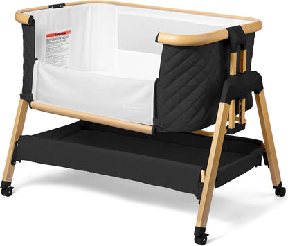 3 In 1 Baby Bassinet with Wheels, Portable Bedside Sleeper for Baby with 7 Adjustable Heights and Foam Mattress, Baby Bedside Crib for Newborns and Infants with Storage Basket, Carry Bag Included