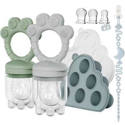 2 Pack Baby Fruit Food Feeder+Breastmilk Popsicle Molds,Baby Teethers,BPA Free,2mm Fine Holes to Prevent Choking,Perfect for Teething Relief & Infant Solid Food Introduction,3 M+（ Mauve Pink, Cream）