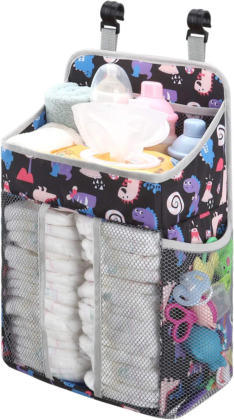 Accmor Hanging Baby Diaper Caddy Organizer, Diaper Stacker, Baby Crib Hanging Classified Storage Bag Organizer for Changing Table, Crib, Playard or Wall & Nursery Organization, Grey