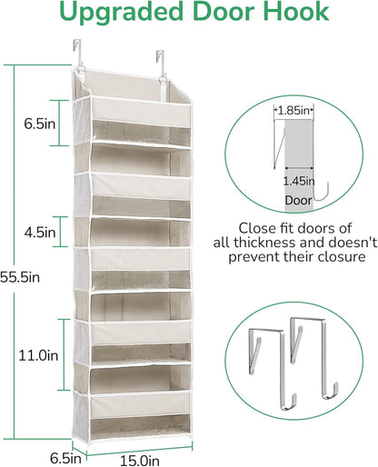 ULG 1 Pack Over Door Organizer with 5 Large and 10 Mesh Side Pockets, 44 lbs Weight Capacity Hanging Storage with Clear Window Kids Toys, Shoes, Diapers, Dark Grey, 5 Layers