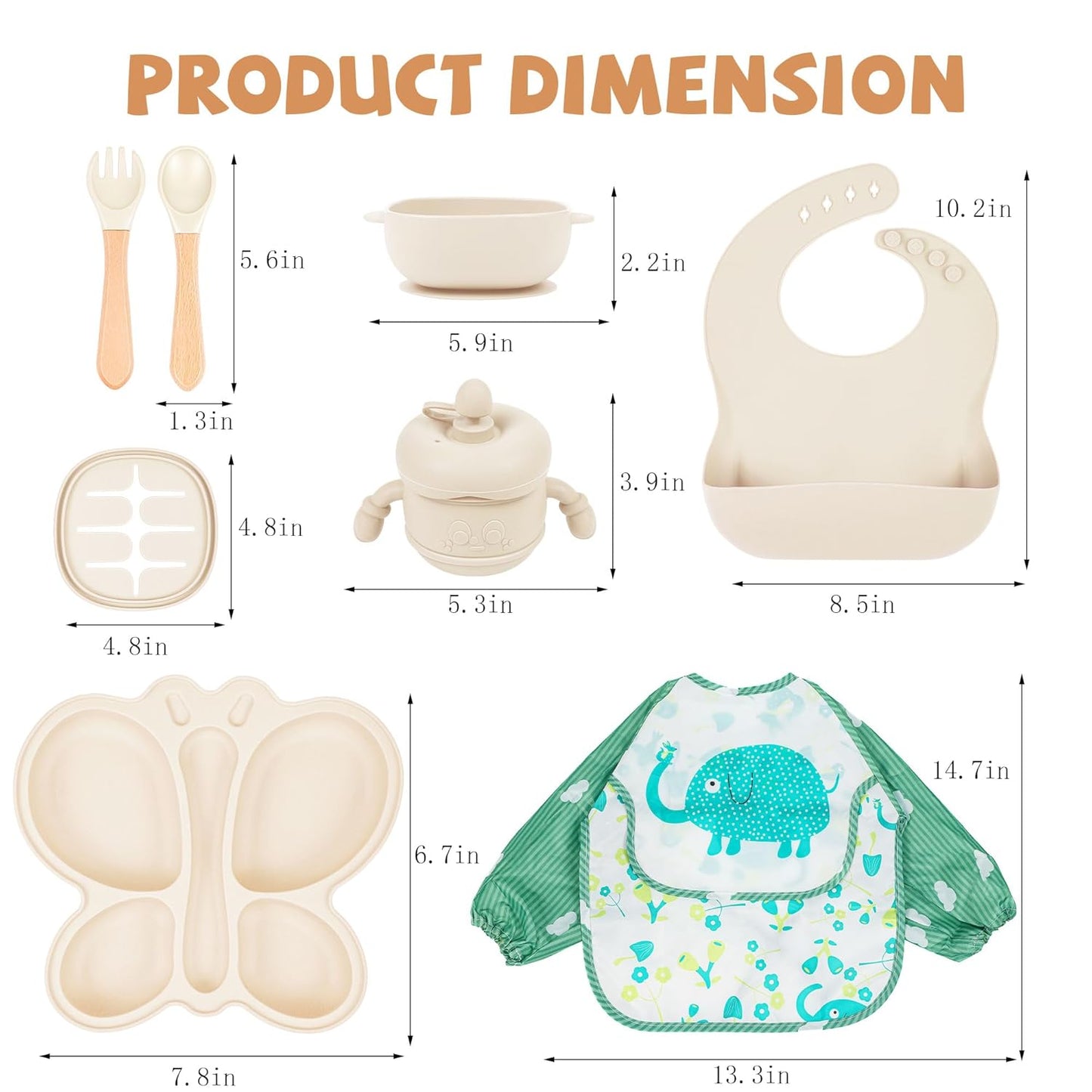 Silicone Baby Feeding Set, Baby Led Weaning Supplies, Baby Food Tableware Silicone Suction Plate, Bowl, Spoons, Fork, Waterproof Bib, Cup & Complementary Food Cake Mold, Baby Eating Utensils