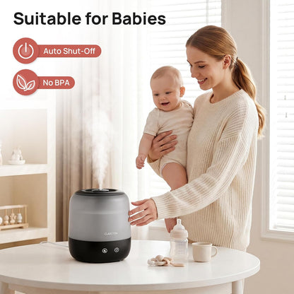 Clarston 2L Cool Mist Humidifier for Bedroom with 360° Adjustable Nozzle, High and Low Mist Levels, Ultra-Low Noise, Light-Off, No BPA, Auto Shut Off, Ideal Baby Humidifier with Easy Top Filling