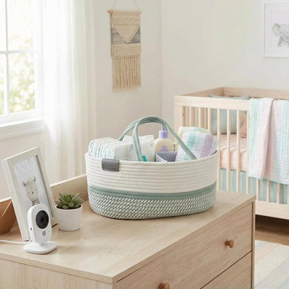 DECOMOMO Baby Caddy Organizer, Mother's Day Diaper Caddy Basket, Baby Baskets for Baby Shower (Spiral Beige & White, Large)