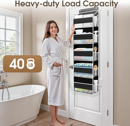SpaceHacks 1 Pack Over The Door Organizer, Hanging Storage Organizer with Clear Window, 40lb Ultra Sturdy Large Capacity Room Organizer for Pantry Laundry Bathroom Nursery Closet Baby Essential (Grey)