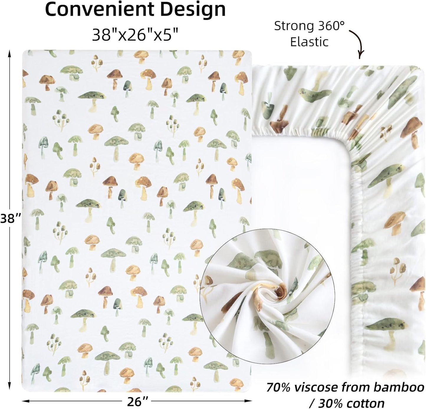 LifeTree Crib Sheets for Baby Unisex - Muslin Fitted Crib Sheets Toddler Bed Sheet, 70% Viscose from Bamboo and 30% Cotton, Fits Mini Crib & Pack and Play Playard, Bear, 26in x 38in