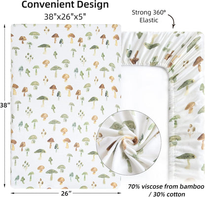 LifeTree Crib Sheets for Baby Unisex - Muslin Fitted Crib Sheets Toddler Bed Sheet, 70% Viscose from Bamboo and 30% Cotton, Fits Mini Crib & Pack and Play Playard, Bear, 26in x 38in