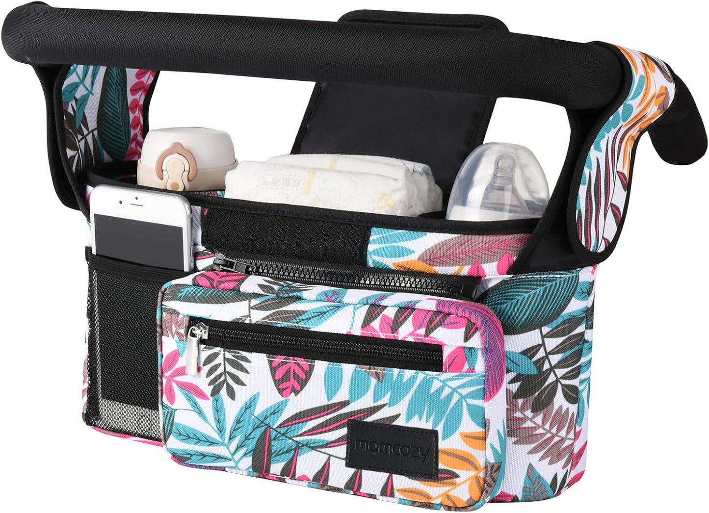 Momcozy Universal Stroller Organizer with Insulated Cup Holder Detachable Phone Bag & Shoulder Strap, Fits for Stroller like Uppababy, Baby Jogger, Britax, BOB, Umbrella and Pet Stroller