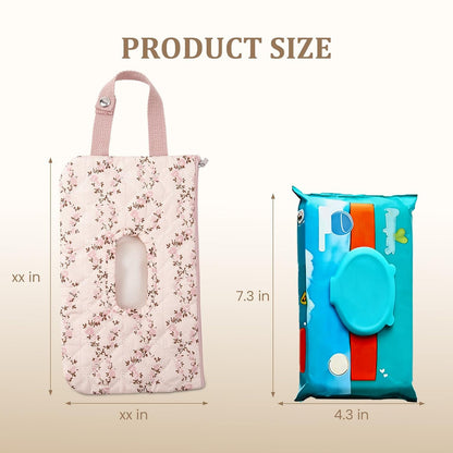 Quilted Baby Diaper and Wipes Pouch Portable Mommy Bag for Stroller Reusable Wipes Pouch with Lanyard for Casual Travel (Beige)