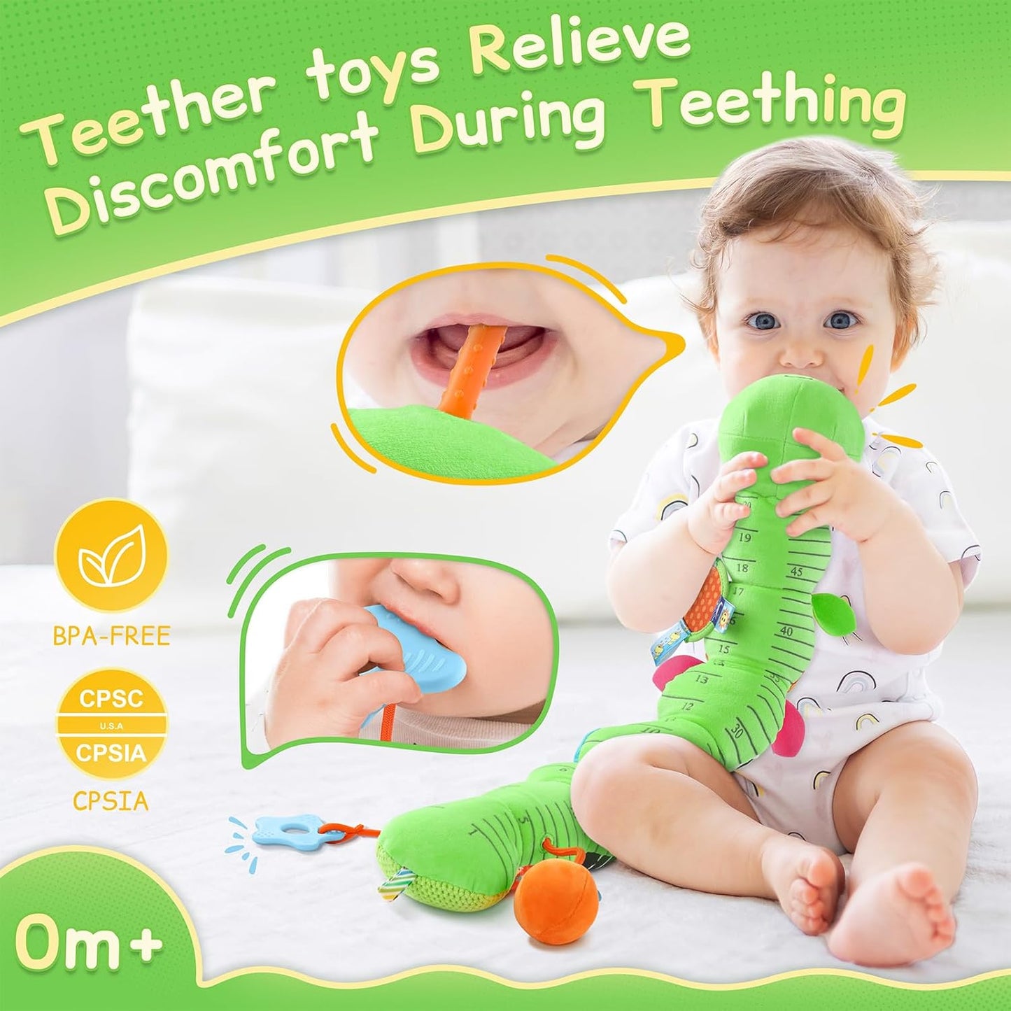 Tummy Time Baby Toys Sensory Musical Animal Stuffed Car Seat Toy for Infant 0-3-6-12 Months Newborn, Plush Caterpillar with Mirror,Crinkle,Rattle Teething Toys for Baby Boys Girls Shower Gifts, Pink