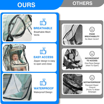 TUPI Stroller Rain Cover, Universal Rain Cover for Stroller with Clear View, Outdoor Weather Shield Breathable, Waterproof Baby Stroller Cover for Rain, Stroller Protector for Wind, Rain, Dust, Snow