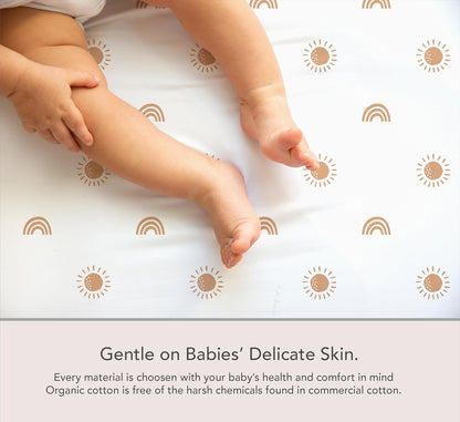 100% Organic Cotton 2 Pk Bedside Sleeper Bassinet Fitted Mattress Sheets Perfectly Compatible with Mika Micky, Baby Delight, Ronbei, Chicco, Cloud Baby, AMKE, Angelbliss, Arm's Reach. Cloud, Stripe