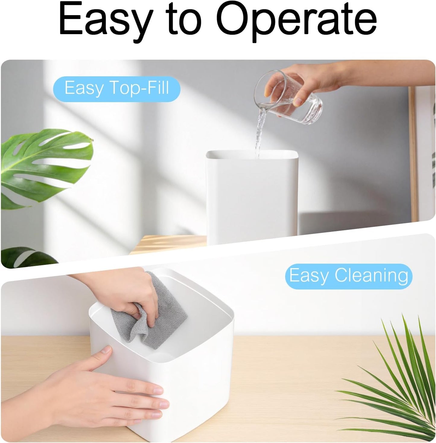 Humidifiers for Bedroom, 25dB Quiet Cool Mist Humidifier for Home, 2L Top Fill Tank for Large Room with 24H Runtime, Carry Handle, NightLight, 12H Auto Shut-off Safety for Nursery/Office/Plants