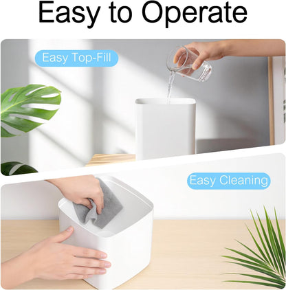 Humidifiers for Bedroom, 25dB Quiet Cool Mist Humidifier for Home, 2L Top Fill Tank for Large Room with 24H Runtime, Carry Handle, NightLight, 12H Auto Shut-off Safety for Nursery/Office/Plants