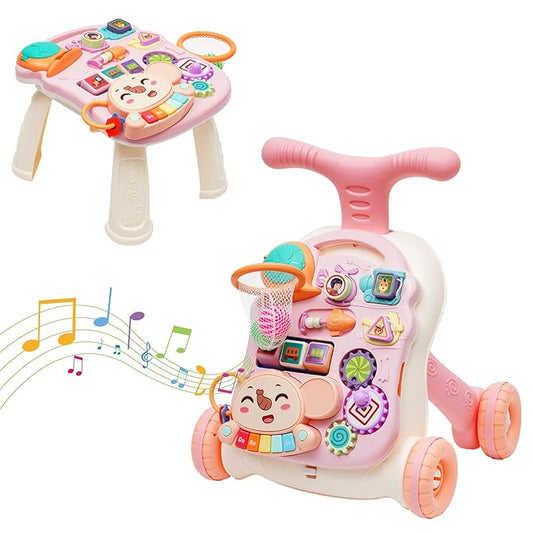 3 in 1 Baby Walker and Activity Center for Girl, Sit to Stand Learning Walk, Early Educational Push Toys with Panel for Infant Toddlers Push Toys Gifts for Girl