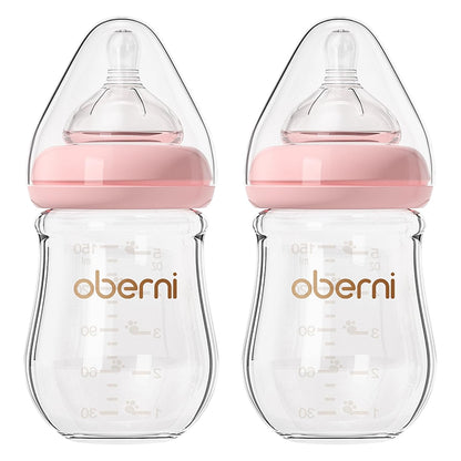 Glass Baby Bottles, Anti Colic Breastfeeding Bottle with Natural Response Nipple for Newborn Preemie 0+ Month, BPA Free, Wide Neck, Blue/3Pack/5oz