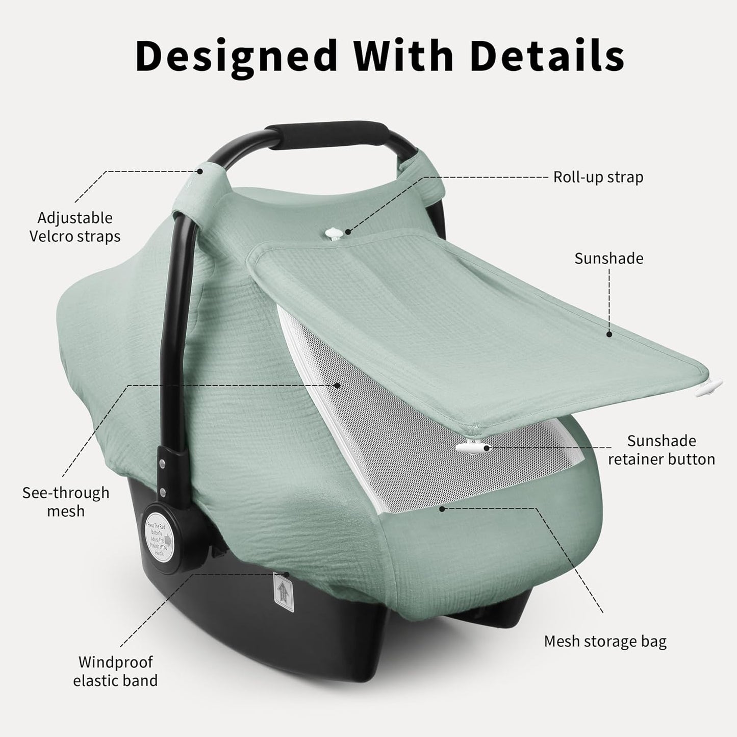 Rquite Car Seat Cover Baby, Carseat Covers Girl Boy, Breathable Muslin Cotton, Large Mesh Window, Infant Car Seat Canopy Baby Carrier Cover Stroller Sun Shade for Summer & Hot Day