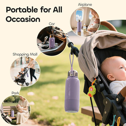 Portable Bottle Warmer for Travel - 3Min Fast Heating of Breast Milk and Formula, 36W Fast Charge, 17 Ounces Large Capacity, Baby Bottle Warmer On The Go for Outdoor Airplane and Car
